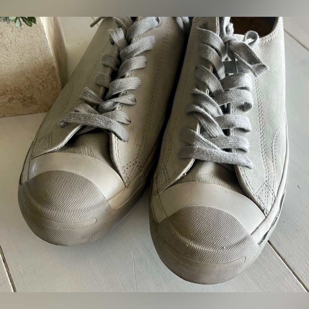 Men's 10 Grey on Grey Matte Leather Converse JACK PURCELL Tennis Sneakers Shoes
